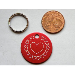 Médaille ronde "coeur" rouge pour Chien moyen gravure 1 face