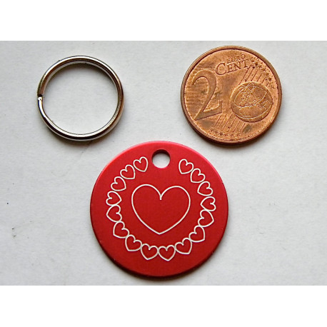 Médaille ronde "coeur" rouge pour Chien moyen gravure 1 face