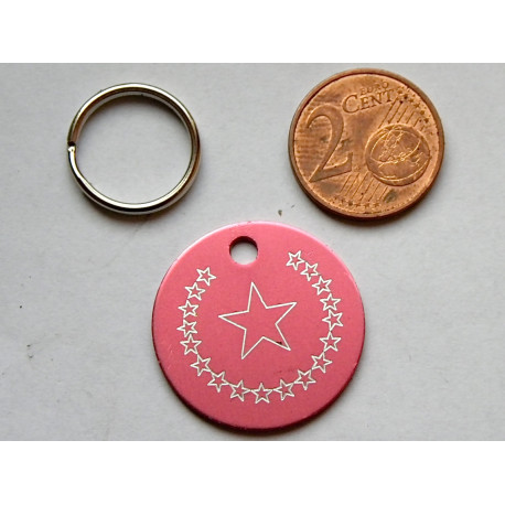 Médaille ronde "étoile" rose pour Chien moyen gravure 1 face