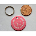 Médaille ronde "étoile" rose pour Chien moyen gravure 1 face