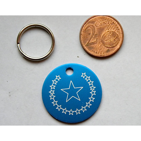Médaille ronde "étoile" bleu pour Chien moyen gravure 1 face
