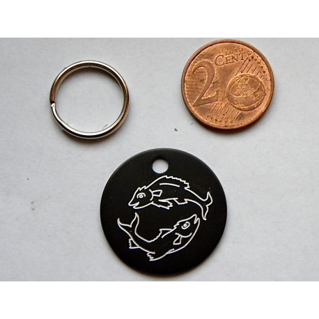 Médaille ronde "poisson" noir pour Chien moyen gravure 1 face