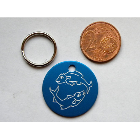 Médaille ronde "poisson" bleu pour Chien moyen gravure 1 face