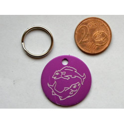Médaille ronde "poisson" violette pour Chien moyen gravure 1 face