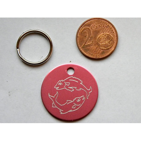 Médaille ronde "poisson" rose pour Chien moyen gravure 1 face
