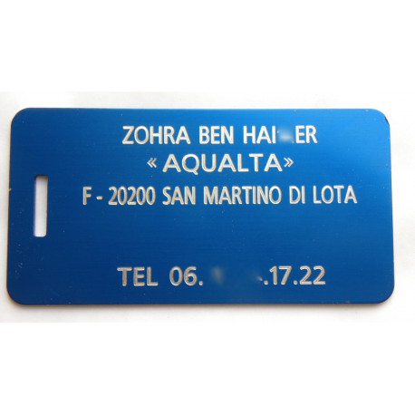 plaque d'identité bagage bleu personnalisable