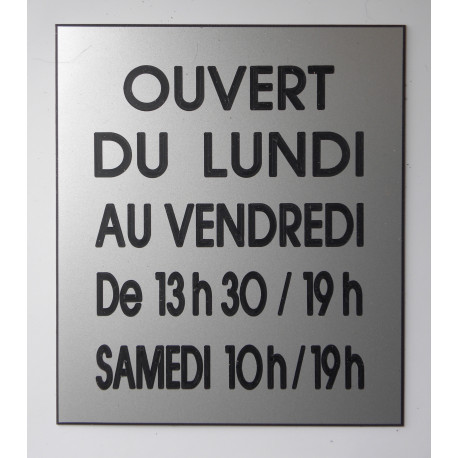 plaque horaire ouverture magasin personnalisée 5 lignes fond argent