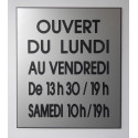 plaque horaire ouverture magasin personnalisée 5 lignes fond argent