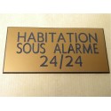 plaque adhésive "HABITATION SOUS ALARME 24/24" dorée