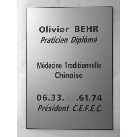 plaque professionnelle argentée 6 lignes format 170 x 120 mm
