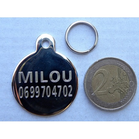 Médaille chien ronde en laiton chromé  gravure