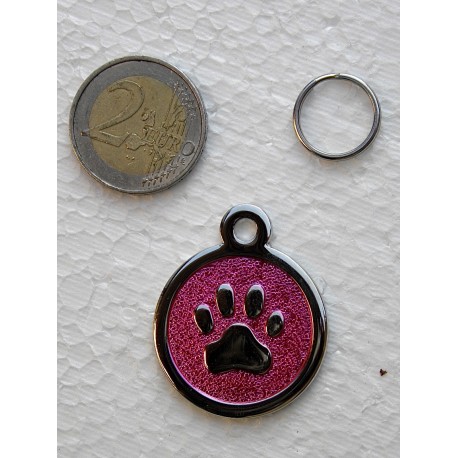 Médaille Patte rose chien ronde en laiton chromé  gravure