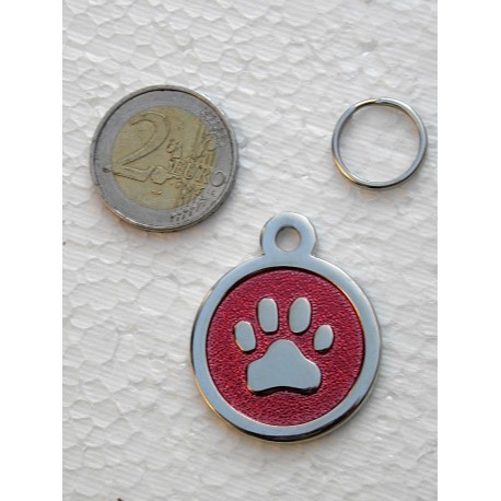 Médaille Patte rose chien ronde en laiton chromé  gravure