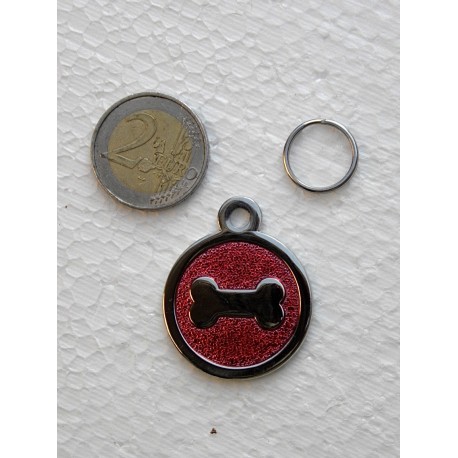 Médaille Os rouge chien ronde en laiton chromé  gravure