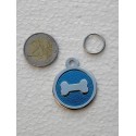 Médaille Os bleu chien ronde en laiton chromé  gravure