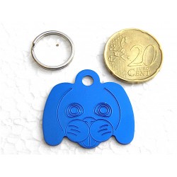 Médaille pour chien moyen tête de TOUTOU bleu gravure 1 face