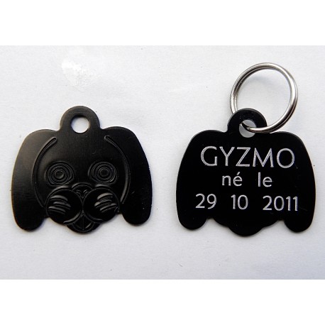 Médaillon toutou noir en aluminium gravure offerte