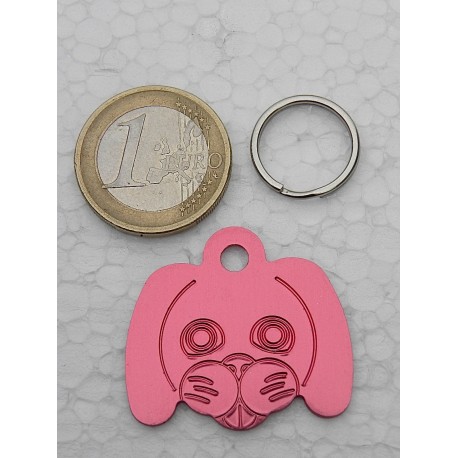 Médaille pour chien moyen tête de TOUTOU rose gravure 1 face