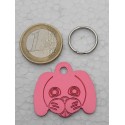 Médaille pour chien moyen tête de TOUTOU rose gravure 1 face