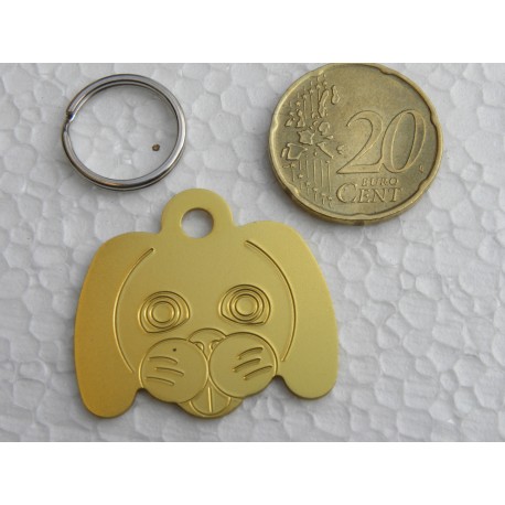 Médaille pour chien moyen tête de TOUTOU dorée gravure 1 face