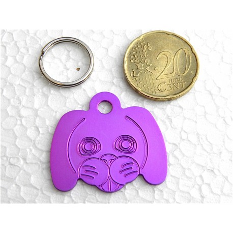 Médaille pour chien moyen tête de TOUTOU violette gravure 1 face