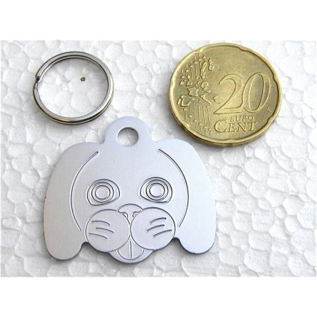 Médaille pour chien moyen tête de TOUTOU argentée gravure 1 face