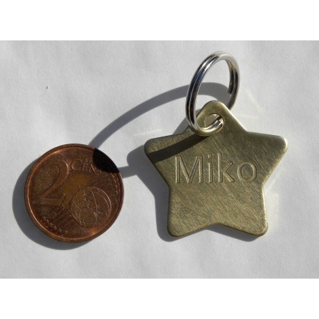 Médaille Chien Étoile Laiton brut  - Convient à PETIT CHIEN - Gravure profonde et soignée OFFERTE