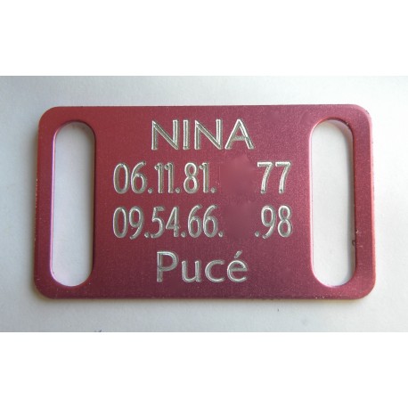 PLAQUE identification chien rose (GM) pour collier harnais 