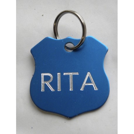Médaille gravée insigne police bleu pour grand Chien gravure 2 faces