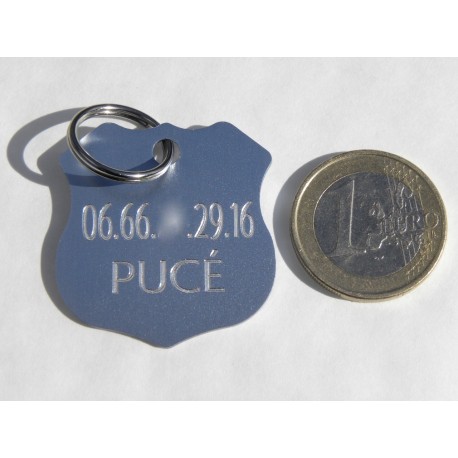 Médaille gravée insigne police bleu argenté pour grand Chien gravure 2 faces