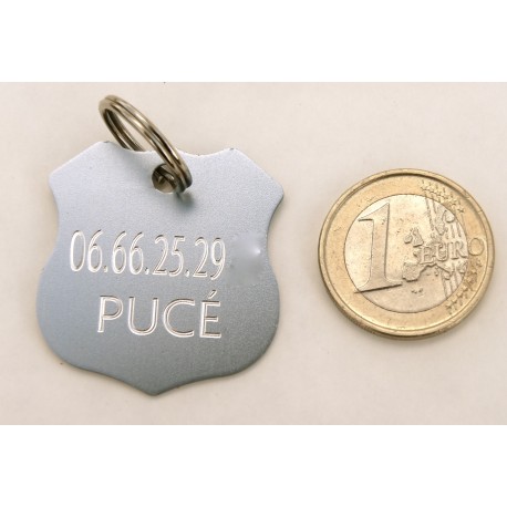 Médaille gravée insigne police argentée pour grand Chien gravure 2 faces