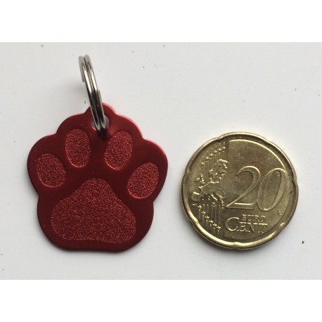 Médaille "patte" rouge pour petit et moyen chien gravure 1 face