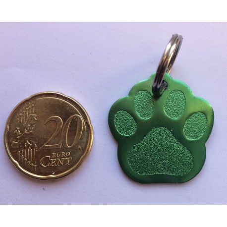 Médaille "patte" verte pour petit et moyen chien gravure 1 face