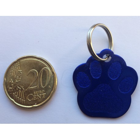 Médaille "patte" bleu pour petit et moyen chien gravure 1 face