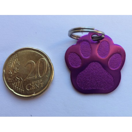 Médaille "patte" violette pour petit et moyen chien gravure 1 face