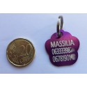 Médaille "patte" violette pour petit et moyen chien gravure 1 face