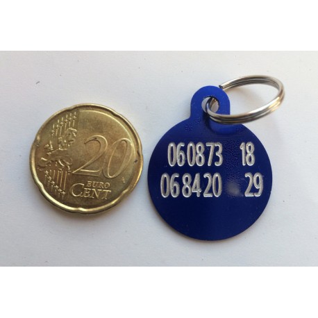 MÉDAILLE IDENTIFICATION RONDE BLEU 25 MM POUR CHIEN MOYEN GRAVURE 2 FACES