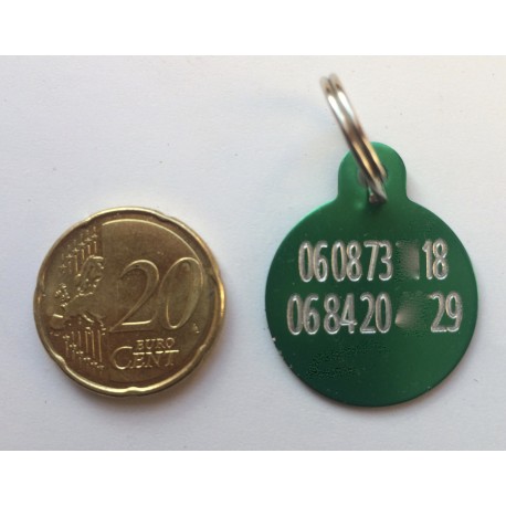 Médaillon identification rond vert 25 mm pour Chat, Chien
