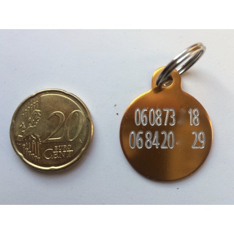 MÉDAILLE IDENTIFICATION RONDE ORANGE 25 MM POUR CHIEN MOYEN GRAVURE 2 FACES