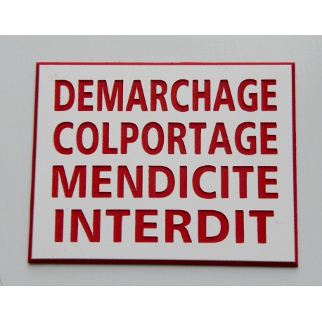 PLAQUE DEMARCHAGE COLPORTAGE MENDICITE INTERDIT   170X260 MM
