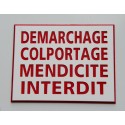 PLAQUE DEMARCHAGE COLPORTAGE MENDICITE INTERDIT   170X260 MM