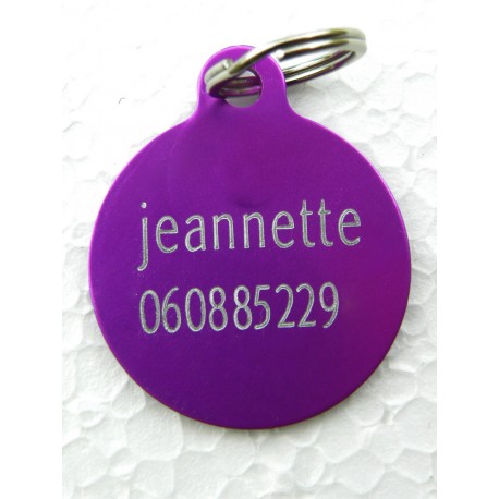 Médaille "patte" ronde violette pour grand Chien gravure 1 face