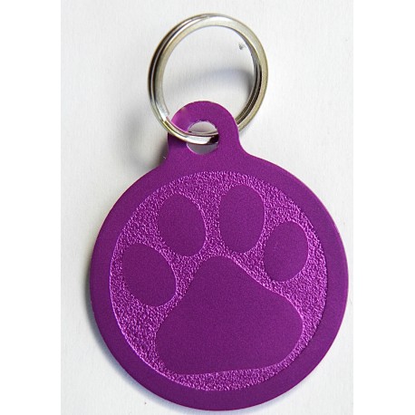 Médaille "patte" ronde violette pour grand Chien gravure 1 face