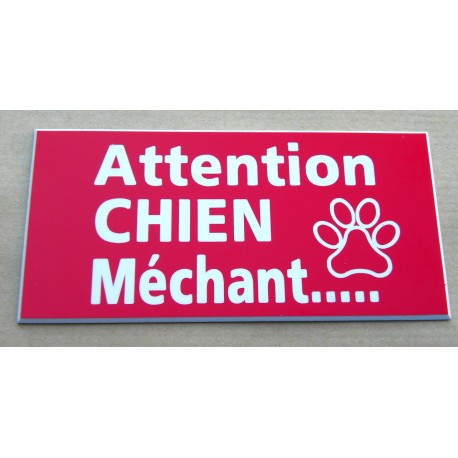 plaque gravée "ATTENTION CHIEN MECHANT" finition biseautée format 48 x 100 mm