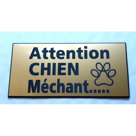 plaque gravée "ATTENTION CHIEN MECHANT" finition biseautée format 48 x 100 mm
