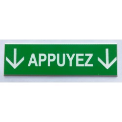 plaque adhésive  "APPUYEZ + FLECHE" verte