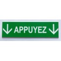 plaque adhésive  "APPUYEZ + FLECHE" verte