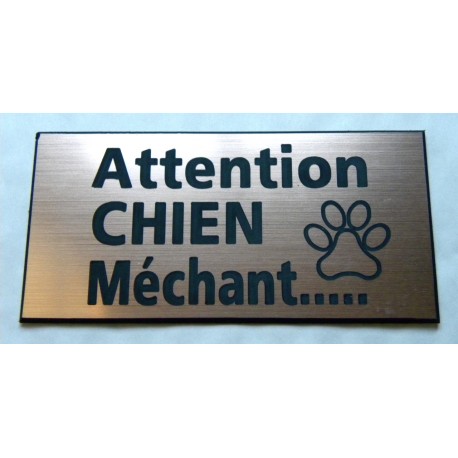 plaque gravée "ATTENTION CHIEN MECHANT" finition biseautée format 48 x 100 mm