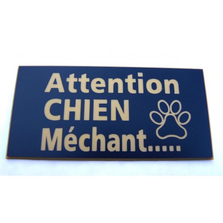 plaque gravée "ATTENTION CHIEN MECHANT" finition biseautée format 48 x 100 mm