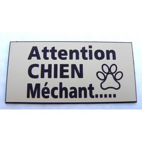 plaque gravée "ATTENTION CHIEN MECHANT" finition biseautée format 48 x 100 mm